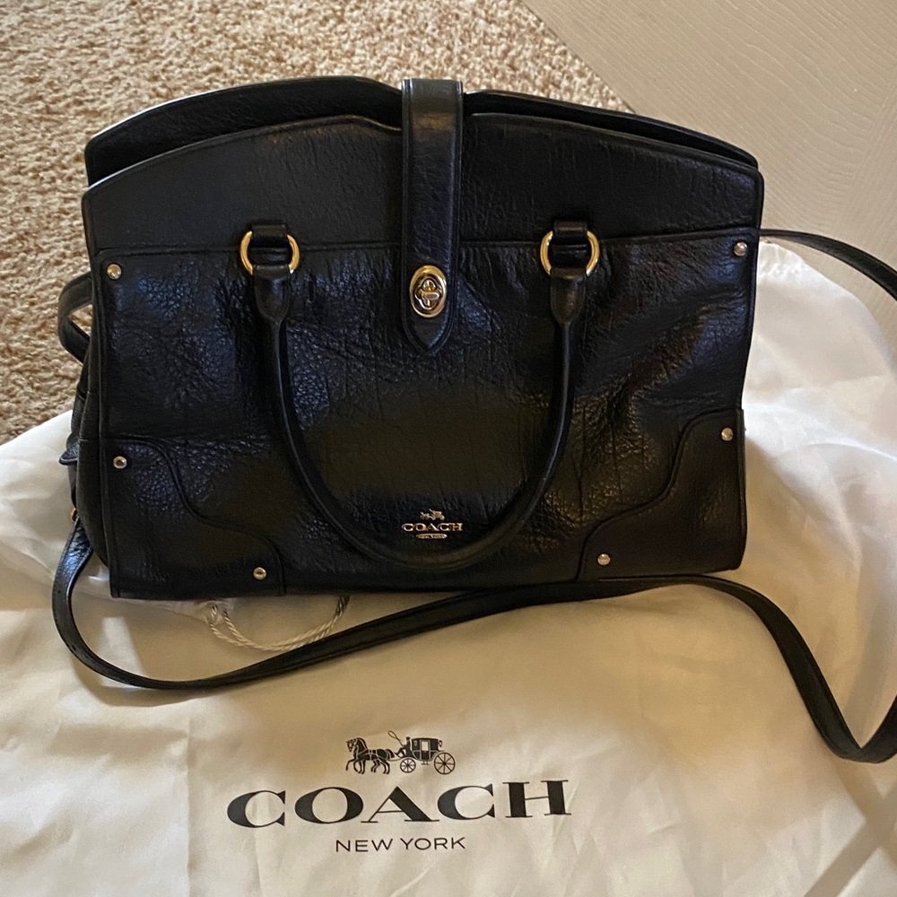 Coach Black Leather Satchel with Gold-Tone Accents